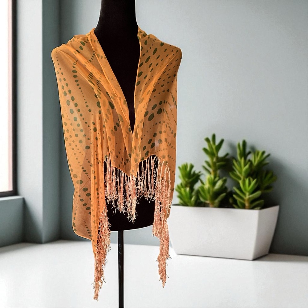 💖 100% Silk Chiffon Polka Dot Fringe Scarf 💖